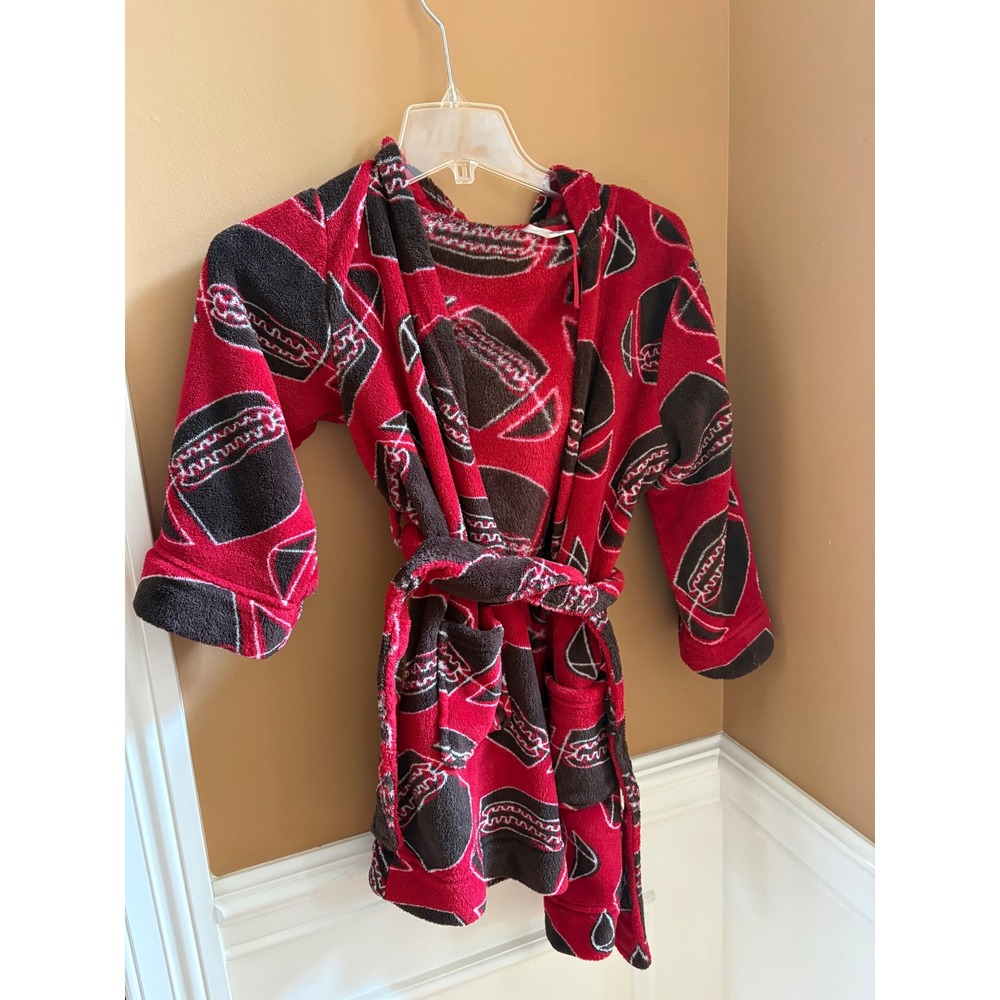 Cherokee Boys Red Football Fleece Hooded Bathrobe Robe Size S 6/7